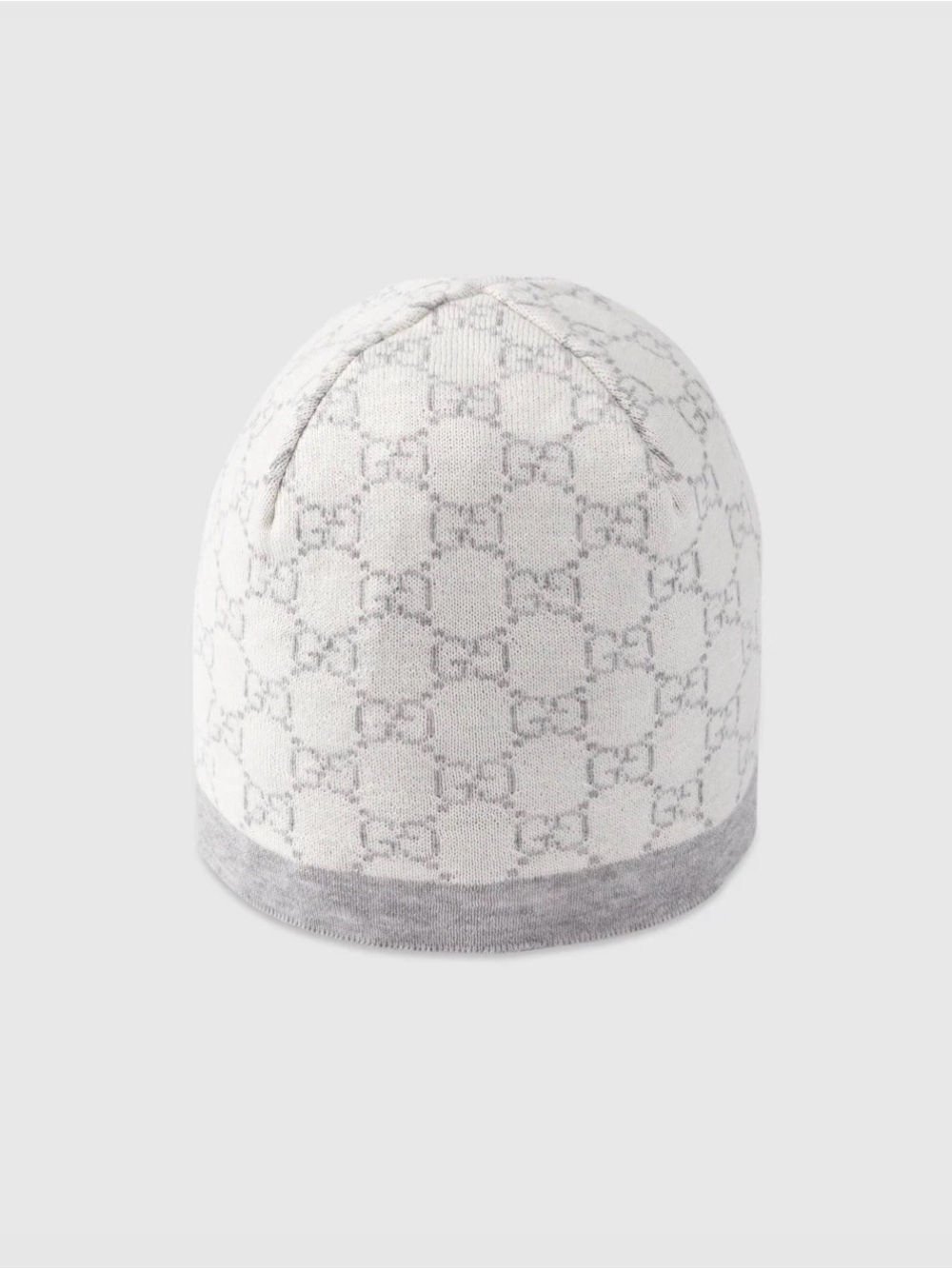 Gucci Kids GG Jacquard Beanie Hat (L) in White and Gray